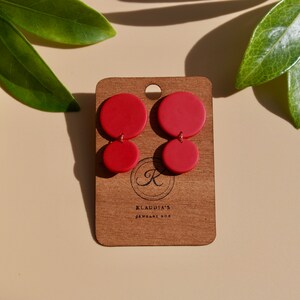 Red Earrings with Clip-on Non Pierced Ears/ Clay Drop Earrings / Polymer Clay Earrings Handmade / Minimalist Jewelry image 5