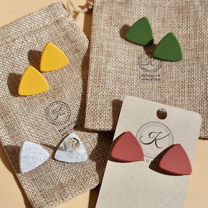 Minimalist Triangle Earrings in Yellow, Green, Terracotta and Grey / Simple Geometric Earrings / Clip On Earrings image 3