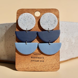 Comfortable Clip-on Earrings / Half Moon Dangle Earrings / Lightweight Polymer Clay Earrings for Non Pierced Ears Handmade