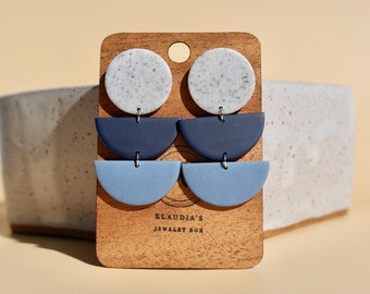 Comfortable Clip-on Earrings / Half Moon Dangle Earrings / Lightweight Polymer Clay Earrings for Non Pierced Ears Handmade