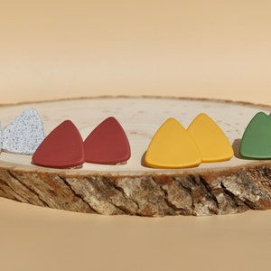 Minimalist Triangle Earrings in Yellow, Green, Terracotta and Grey / Simple Geometric Earrings / Clip On Earrings image 2