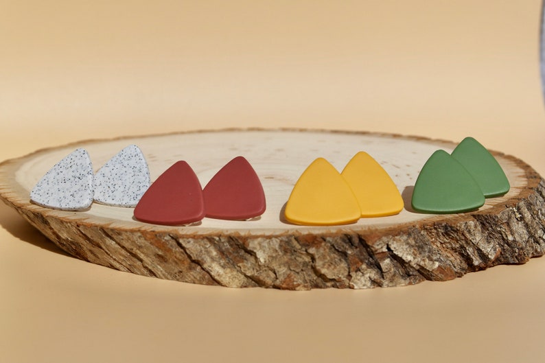 Minimalist Triangle Earrings in Yellow, Green, Terracotta and Grey / Simple Geometric Earrings / Clip On Earrings image 2