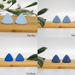 Blue Clip-on Earrings / One Pair of Minimalist Triangle Earrings / Handmade Polymer Clay Studs for Non Pierced Ears image 4