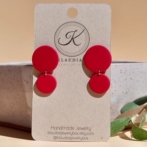 Red Earrings with Clip-on Non Pierced Ears/ Clay Drop Earrings / Polymer Clay Earrings Handmade / Minimalist Jewelry image 2