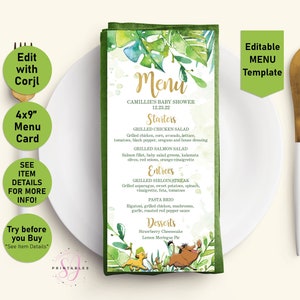 Lion King Baby Shower menu, Simba, Menu, Little King, Boy, The Lion King Menu, Printable Menu template, baby shower menu card, Greenery,L01