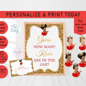 RED & GOLD Princess Guess How Many Sign And Cards, Guess How Many Game, Baby Shower Guess How Many, Candy, baby shower games, Game sign, A04