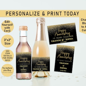 Gold and Any Color Wedding Anniversary Mini Wine Bottle Labels, Anniversary, Any Year, Anniversary Wine Labels, Champagne, Moscato, WW9