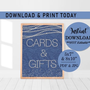 INSTANT Denim and Diamonds Cards and Gifts Table Sign, Party decor, Princess, Denim, Birthday, Baby Shower Sign, Glam, Afro Puffs, AA7, AA1