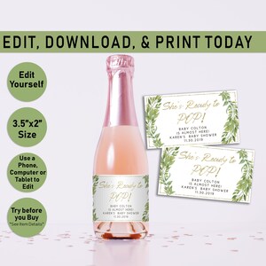 Editable Greenery Gold Baby Shower Mini Champagne Labels,rustic Baby ...