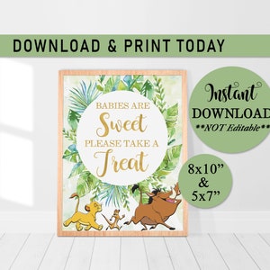 Lion King INSTANT DOWNLOAD Babies Are Sweet Sign, Treat Baby Shower Signs, Baby Shower, Lion King, Babies Treat Sign, L01