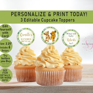 Simba and Nala Gender Reveal EDITABLE Cupcake Toppers, Lion King, Cupcake Toppers, Lion King Gender Reveal, Stickers, Topper, printable,L04
