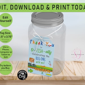 GIFT TAG, O-Fish-ally ONE Thank You Tags, Fishing Favors, Fish Tags, Fishing Birthday Party, The Big One Tags, Fish Party, Birthday tag, V01