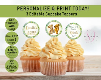 Simba and Nala Gender Reveal EDITABLE Cupcake Toppers, Lion King, Cupcake Toppers, Lion King Gender Reveal, Stickers, Topper, printable,L04