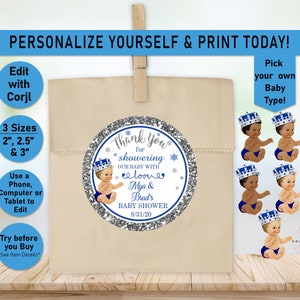 Winter Wonderland Baby Shower Printable Favor Stickers,royal Blue and ...