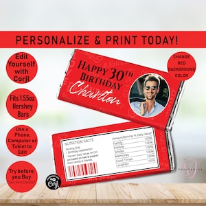 Adult Birthday Words Hershey Candy Bar Wrappers, Change Colors, Any Age Candy label, Party Favor, Adult Birthday wrapper, Man, Photo, B25
