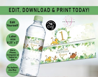 Lion King Water bottle label, King, Birthday, Birthday water label, Lion King Decor, Little Boy Girl, Printable, water wrapper, party, L03