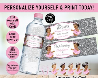 or Boy and Girl Twin Boys Twin Girls Set of 10 Keep Calm We/'re Having Twins Water Bottle Labels Favors for a Twin Baby Shower