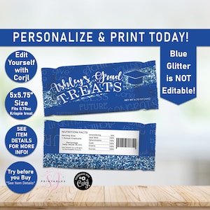 Blue Glitter Graduation Rice Krispie Treats, Rice Krispies, 2025 Graduate, Graduation Party, Grad Party Favors, Labels Blue, Krispie, G07