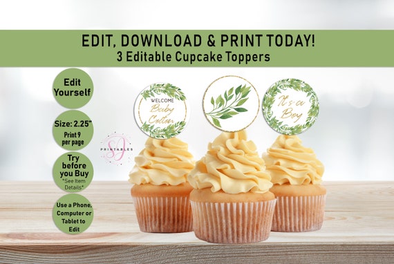 Greenery Baby Shower Cupcake Toppers Rustic Printable Cupcake | Etsy