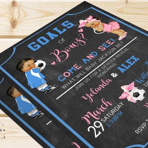 Soccer Gender Reveal invitation, Goals or Bows gender reveal party, Soccer, he or she, Girl, Boy, Pink or Blue, Baby, Afro Puffs, R15 image 2