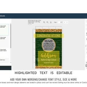 Graduation Gift Bag Labels, Gold Glitter and ANY Other Color Labels