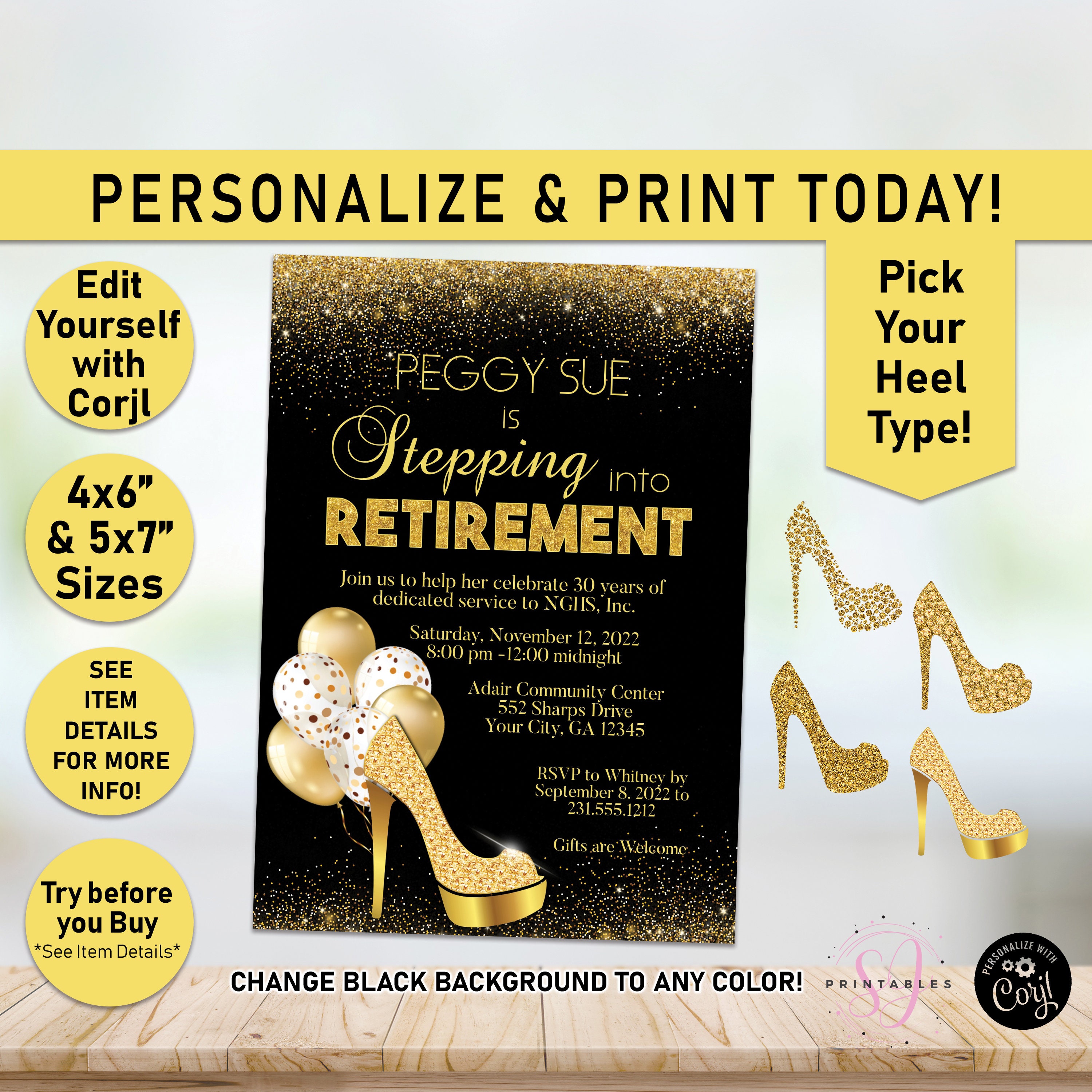 Gold RETIREMENT Party Invitation Stepping Into Retirement - Etsy Finland