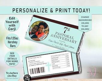 Pastoral ANNIVERSARY Chocolate Candy Bar Wrapper Template, Change to Any colors Candy wrapper, Pastor, First Lady, Church, Religious, CC4