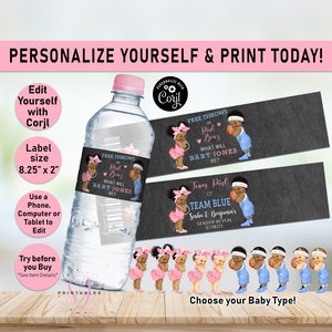 Basketball Gender Reveal Baby Water labels,  Free Throws or Pink bows, water labels, boy or girl reveal label, he or she, Pink or Blue, R05