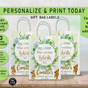 Simba and Nala Gender Reveal Baby Gift Bag Label, Lion King gender reveal Gift Bag Labels, boy or girl label, he or she, Goodie bags, L04