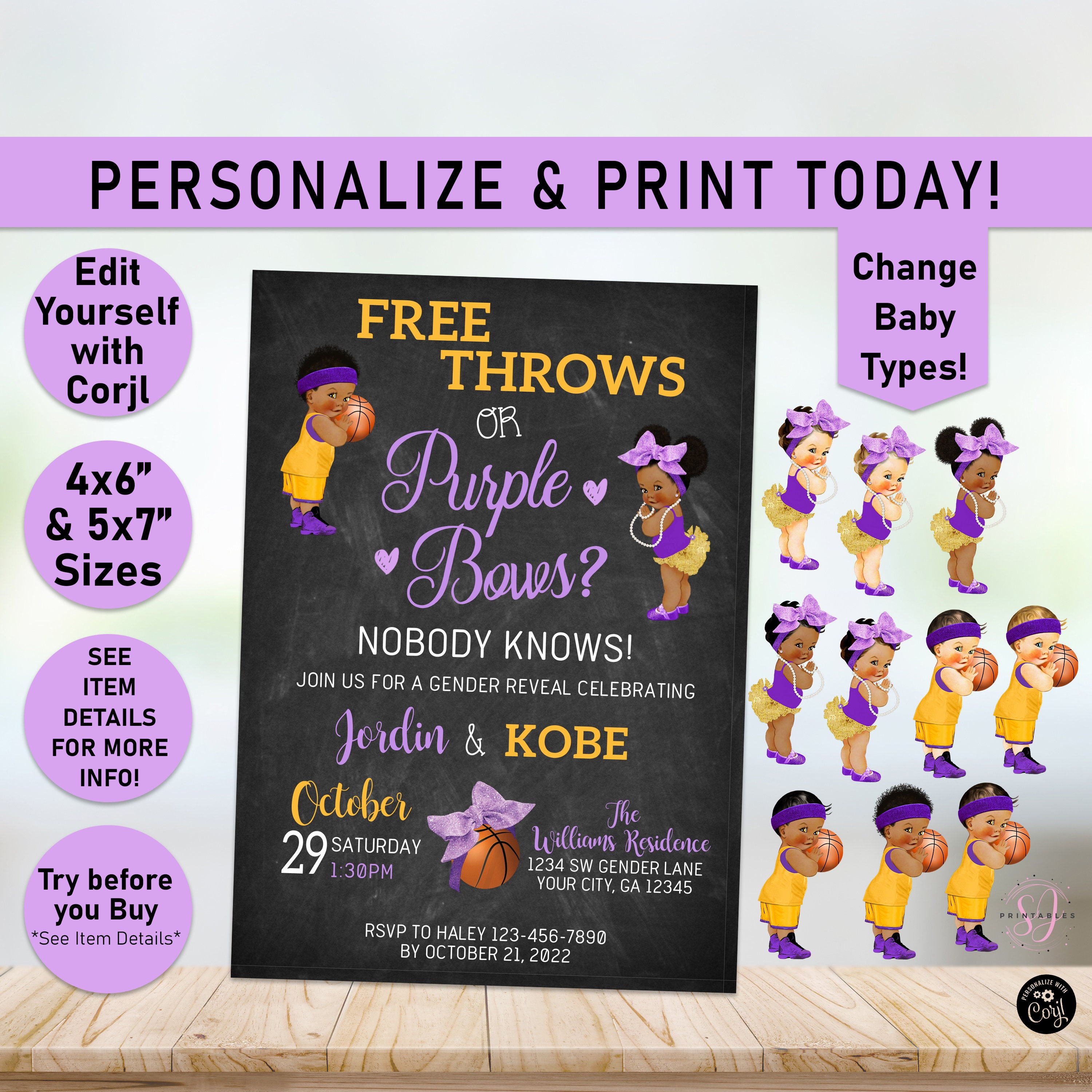 Los Angeles Lakers Baby Shower Basketball 4x6 invitation