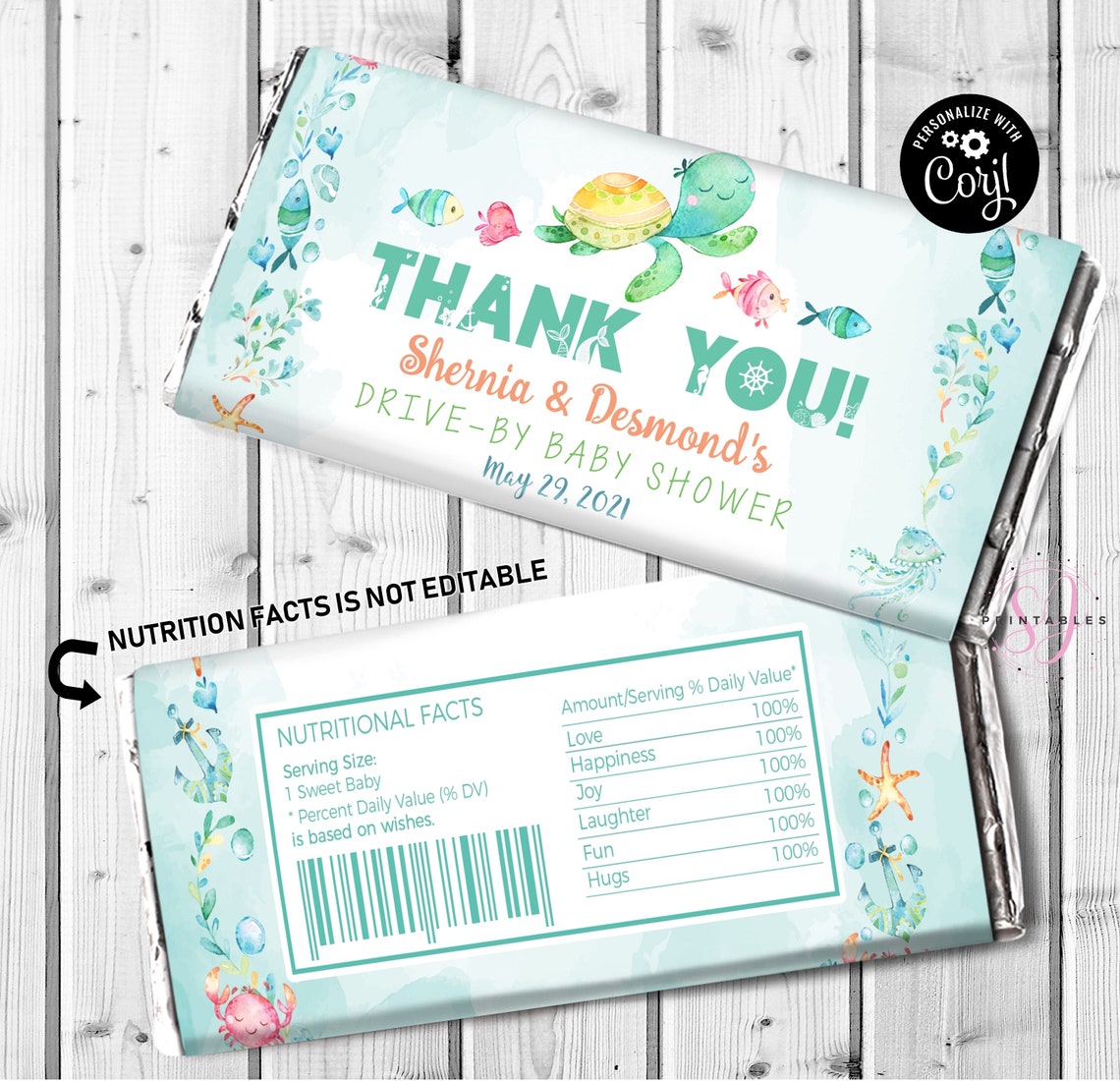 Under the Sea Baby Shower Chocolate Bar Wrapper, Hershey Candy Bar ...