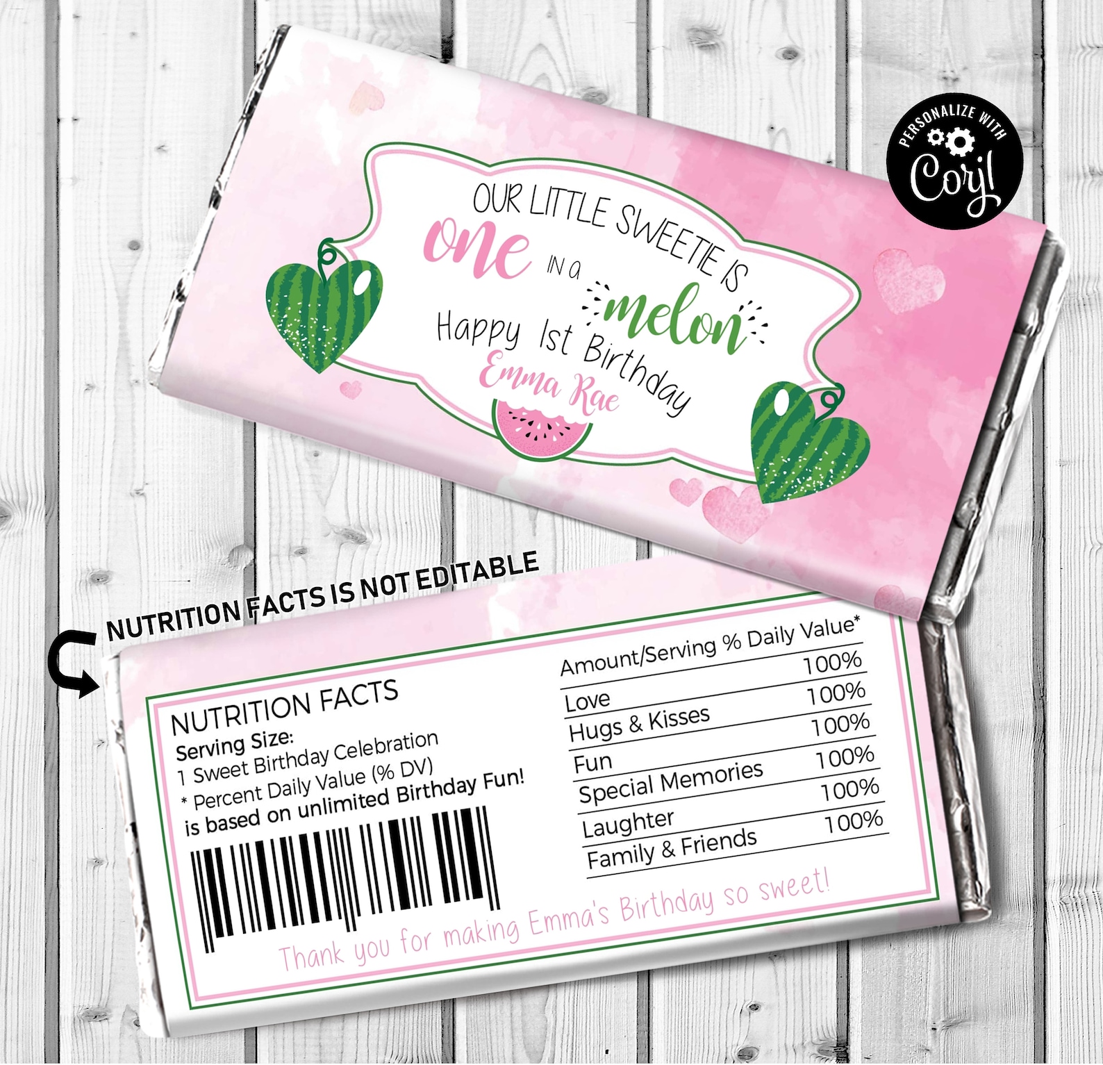 Watermelon Candy Bar WRAPPER Birthday Candy Wrapper One in a Etsy