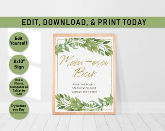 Greenery Baby Shower momosa bar, Printable rustic drink bar sign, baby shower bar sign, Momosa bar set, rustic greenery, mimosa sign, J01