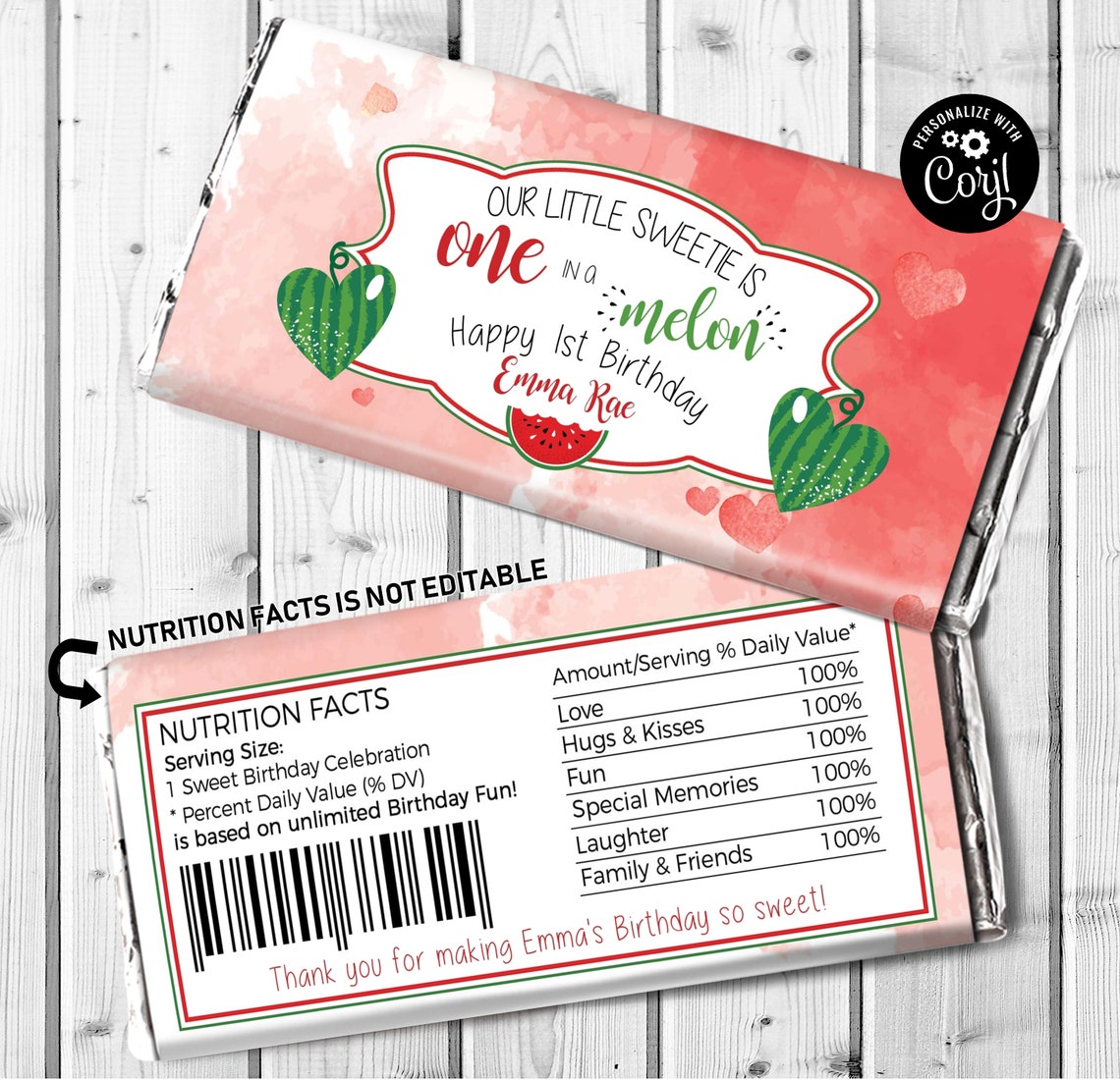 Watermelon Candy Bar WRAPPER Birthday Candy Wrapper One in a - Etsy