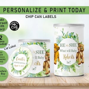 Lion King Simba Gender Reveal chip can label, Chip Can label, Chip Can wrapper, Reveal Party Favors, Little King, Printable, Pringles, L04