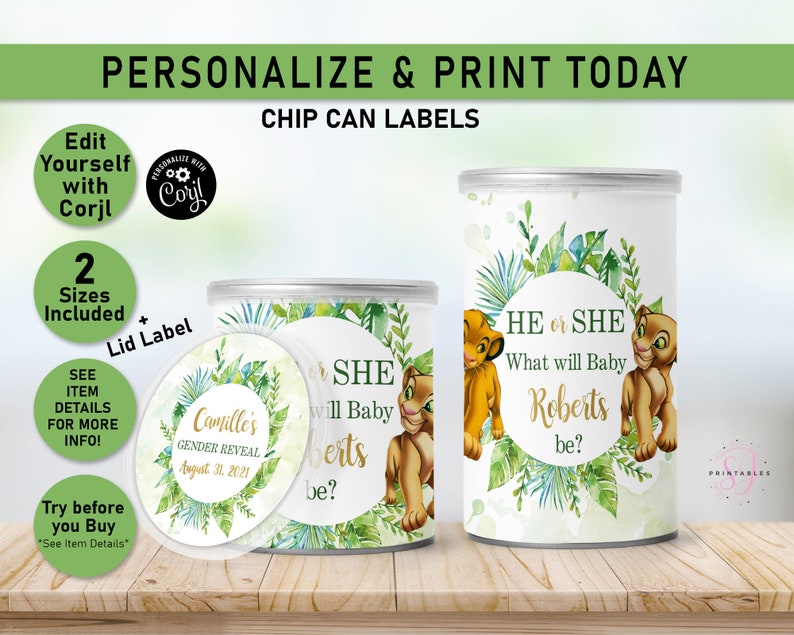 Lion King Simba Gender Reveal Chip Can Label, Chip Can Label, Chip Can ...
