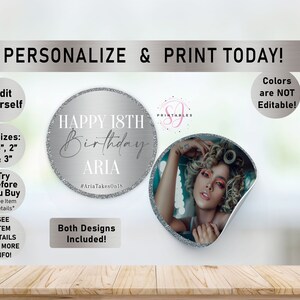 Printable Stickers, SILVER on Silver Glitter Birthday Favor Stickers, ANY AGE, Editable Stickers, Birthday Tags, Thank You, Woman, diy, B36