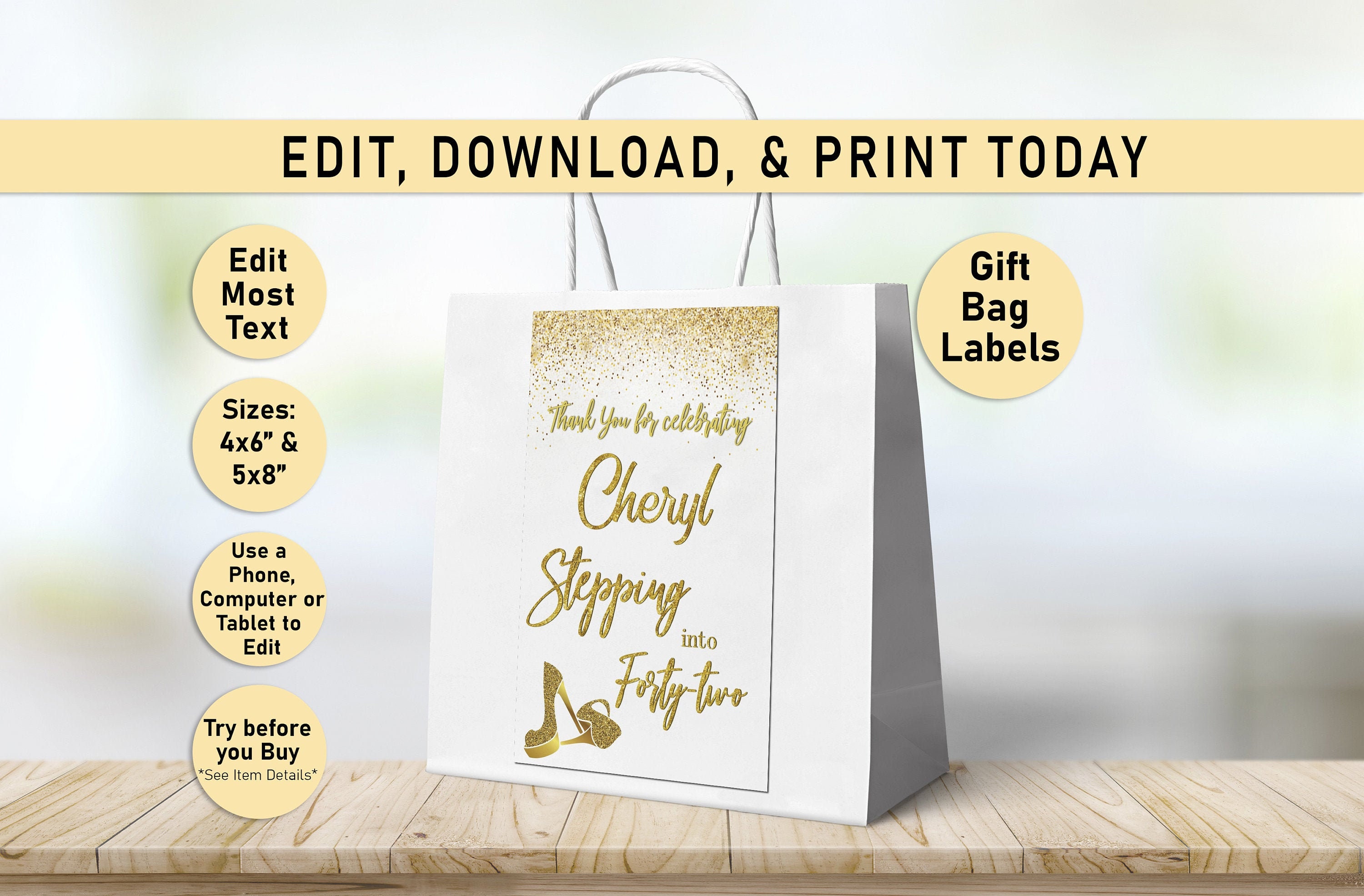 Gift Bag Labels Stepping into White and Gold Birthday Labels Etsy