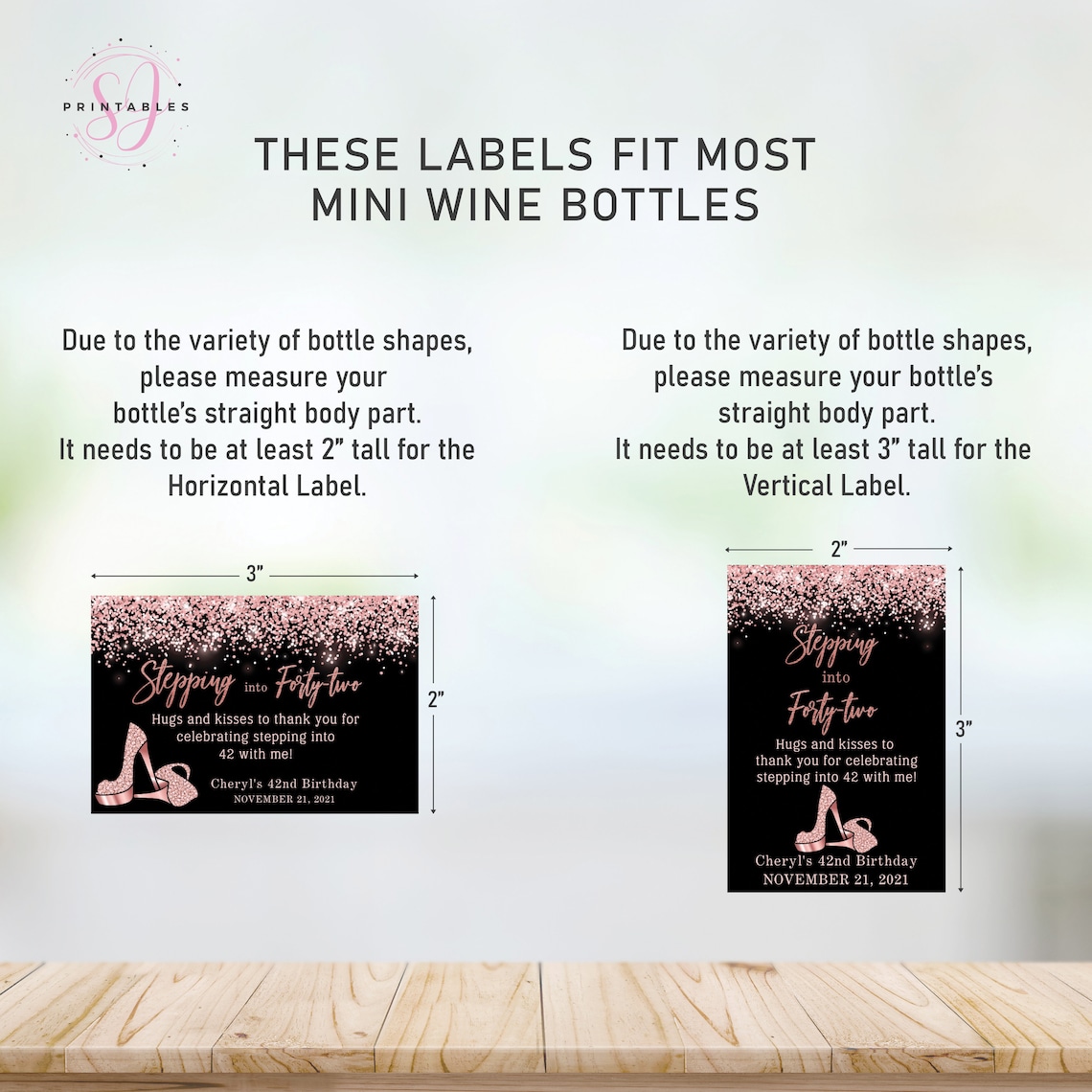 Rose Gold Printable Mini Wine Bottle Labels for adult | Etsy