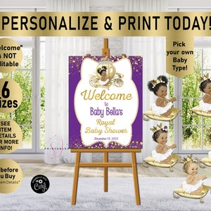 Royal Little Princess Baby Shower Welcome Sign, Royal Purple Gold, Baby Shower Sign, Welcome Poster, Girl Baby Shower, Girl, Sign, C05