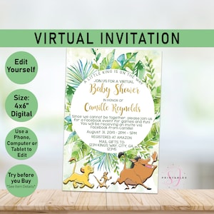 Virtual Lion King Baby Shower Invitation, Electronic Lion King Baby Shower, Lion King Shower by Mail Invite, Text Message, Evite, L01