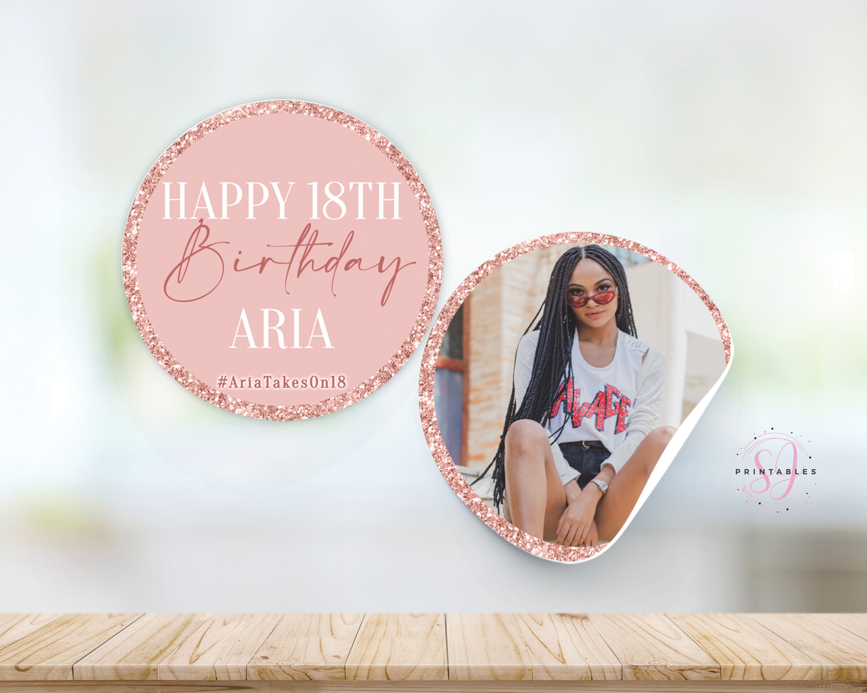 Printable Stickers Rose Gold on Rose Gold Glitter Birthday - Etsy