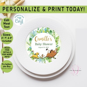 Lion King Baby Shower CHARGER Insert, EDITABLE Baby Shower Charger plate, 6", 7", 8" Insert, Little King, Simba, baby shower, Boy, L01