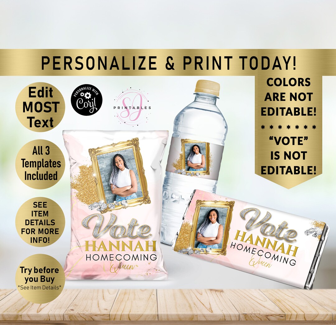 Vote Queen BUNDLE, Blush Pink, Gold, Hershey Candy Wrapper