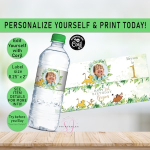 Lion King PHOTO Water bottle label, King, Birthday, Birthday water label, Lion King, Little Boy Girl, Printable, water wrapper, party, L03