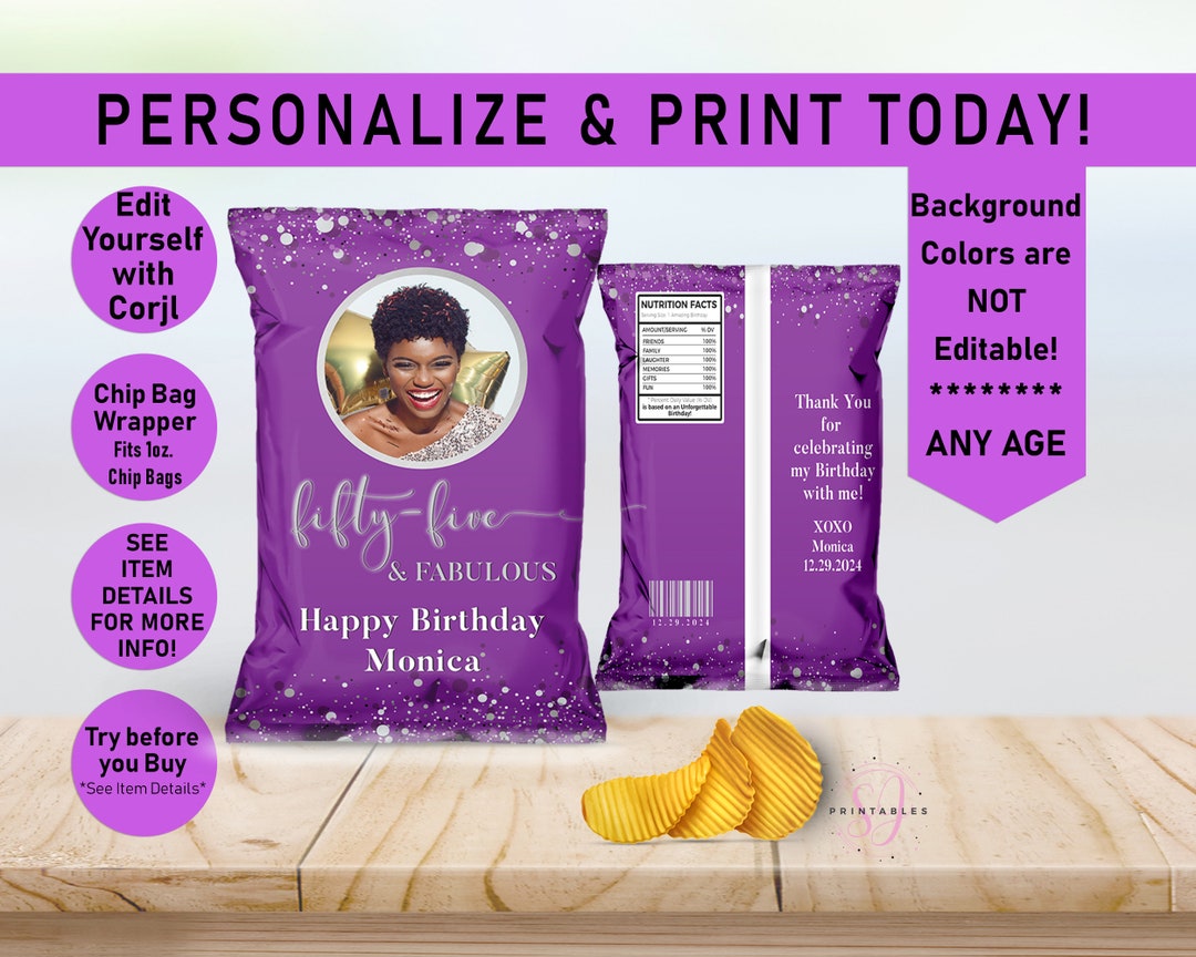 Gift Rapper Violet ANY AGE Royal Purple and Silver Confetti Birthday Chip Bag Wrapper ...
