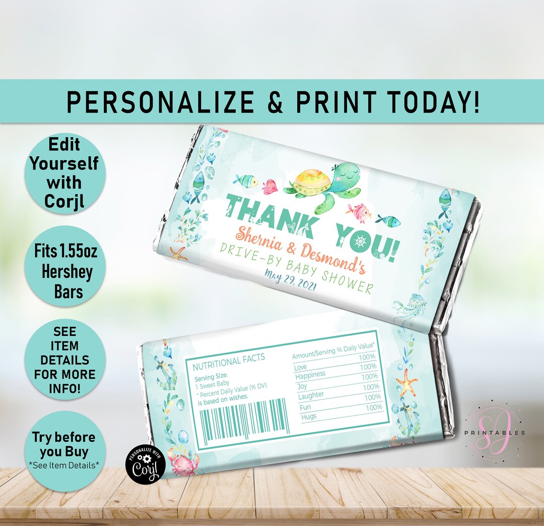 Under the Sea Baby Shower Chocolate Bar Wrapper, Hershey Candy Bar ...