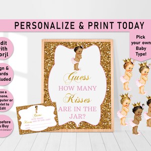 Little Princess Guess How Many Game Sign And Cards, Pink and Gold, Guess How Many, Baby Shower Games, Candy game, baby shower games, B01