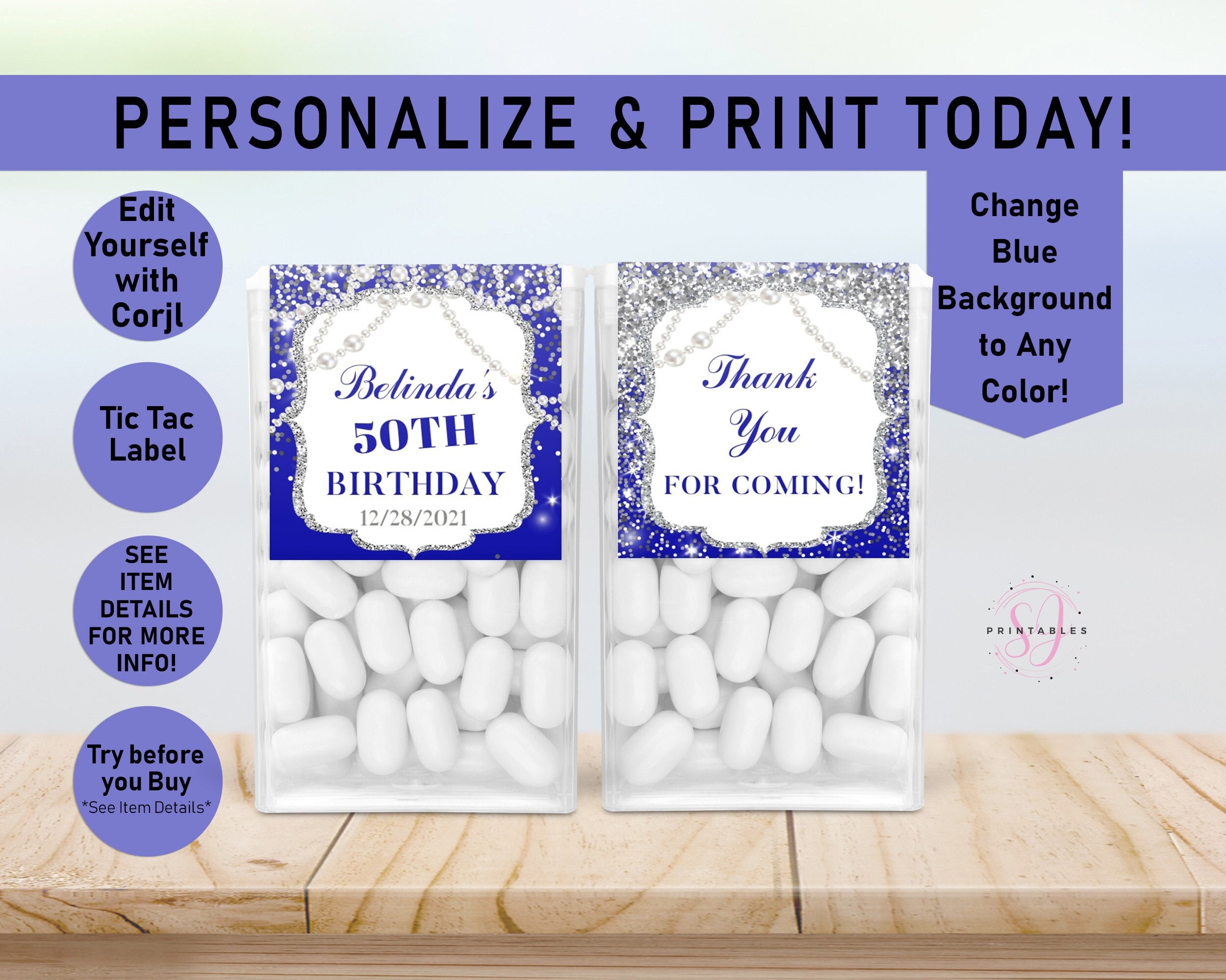 Glitter and Pearls Birthday Tic Tac Label Template Tic Tac - Etsy