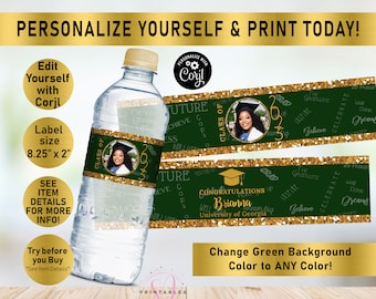 GOLD GLITTER and ANY Color Graduation water bottle labels, class of 2025, Decor, favor, Bottle Water Wrapper, Graduate, Grad, printable, G11